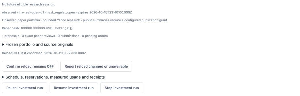 Historical HQ capture: The loop evidence summary shows one proposal, zero reviews, zero submissions and no pending orders above the control buttons.