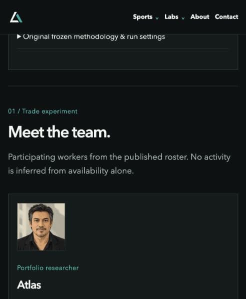 The public worker roster showing Atlas as the portfolio researcher.